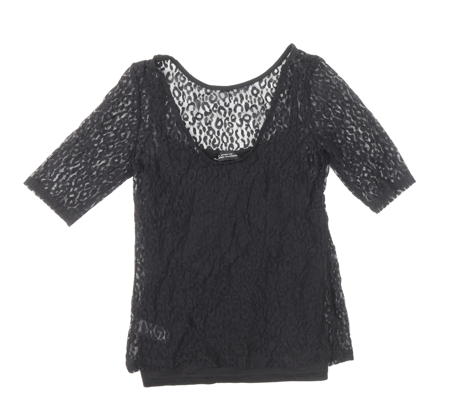 Dorothy Perkins Womens Black Geometric Polyester Basic Blouse Size 12 Round Neck