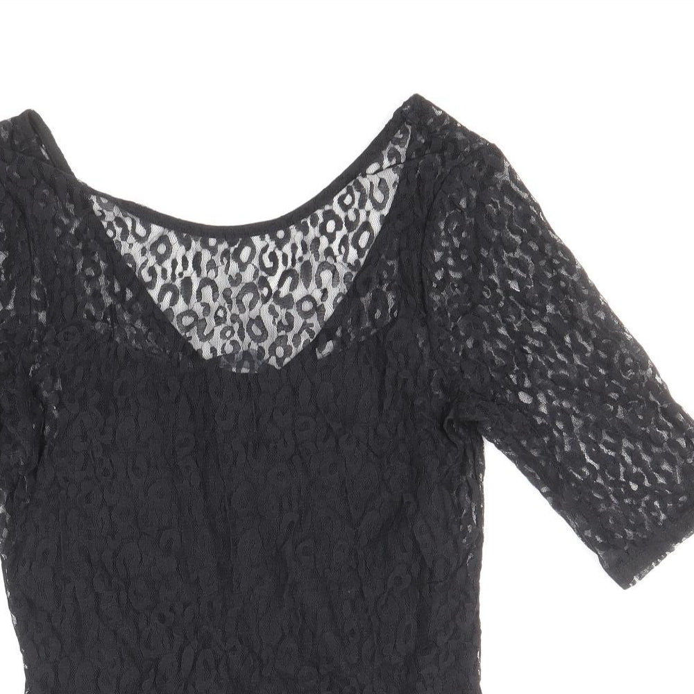 Dorothy Perkins Womens Black Geometric Polyester Basic Blouse Size 12 Round Neck