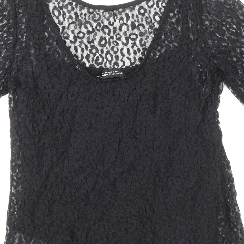Dorothy Perkins Womens Black Geometric Polyester Basic Blouse Size 12 Round Neck