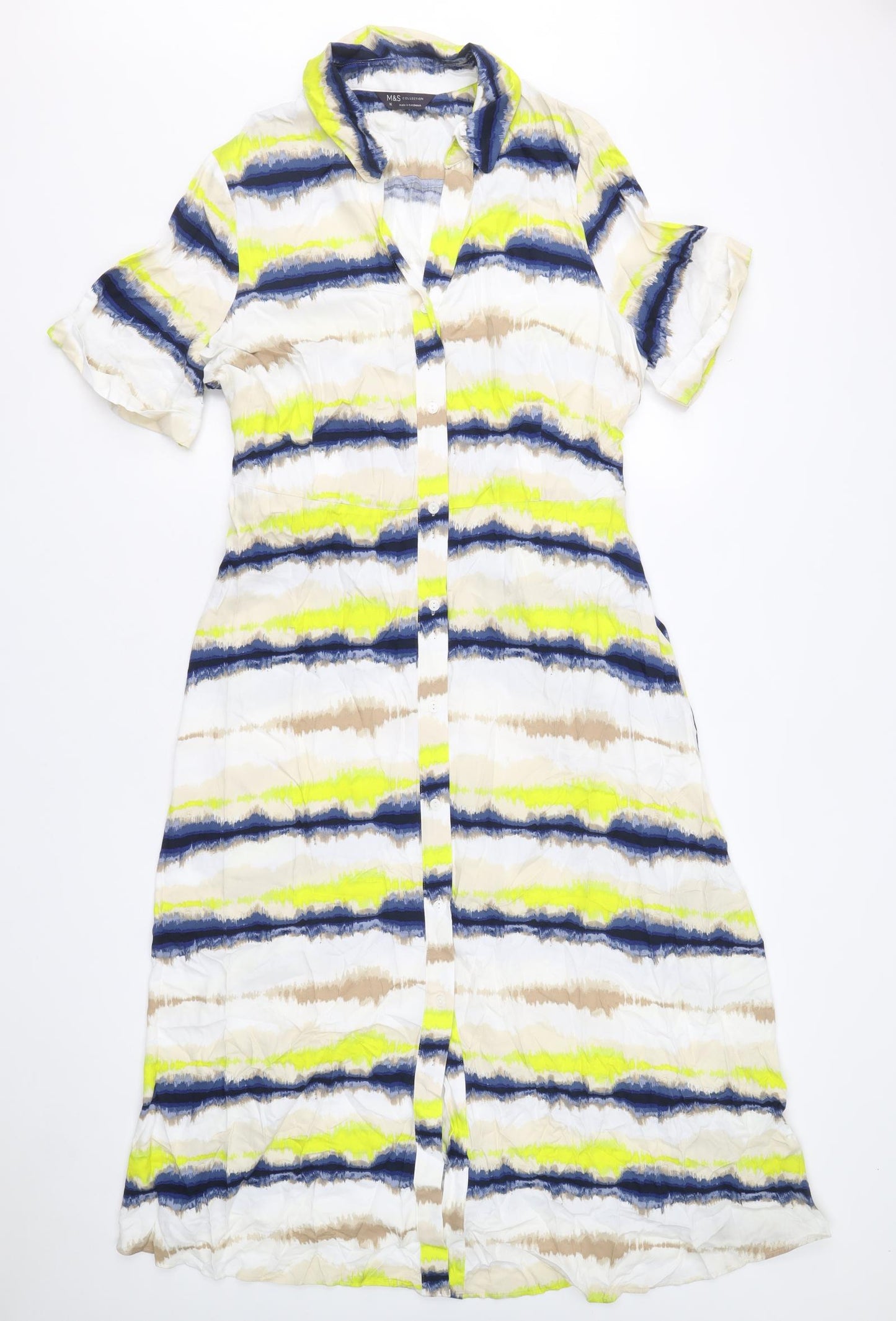 Marks and Spencer Womens Multicoloured Tie Dye Viscose Shirt Dress Size 16 Collared Button