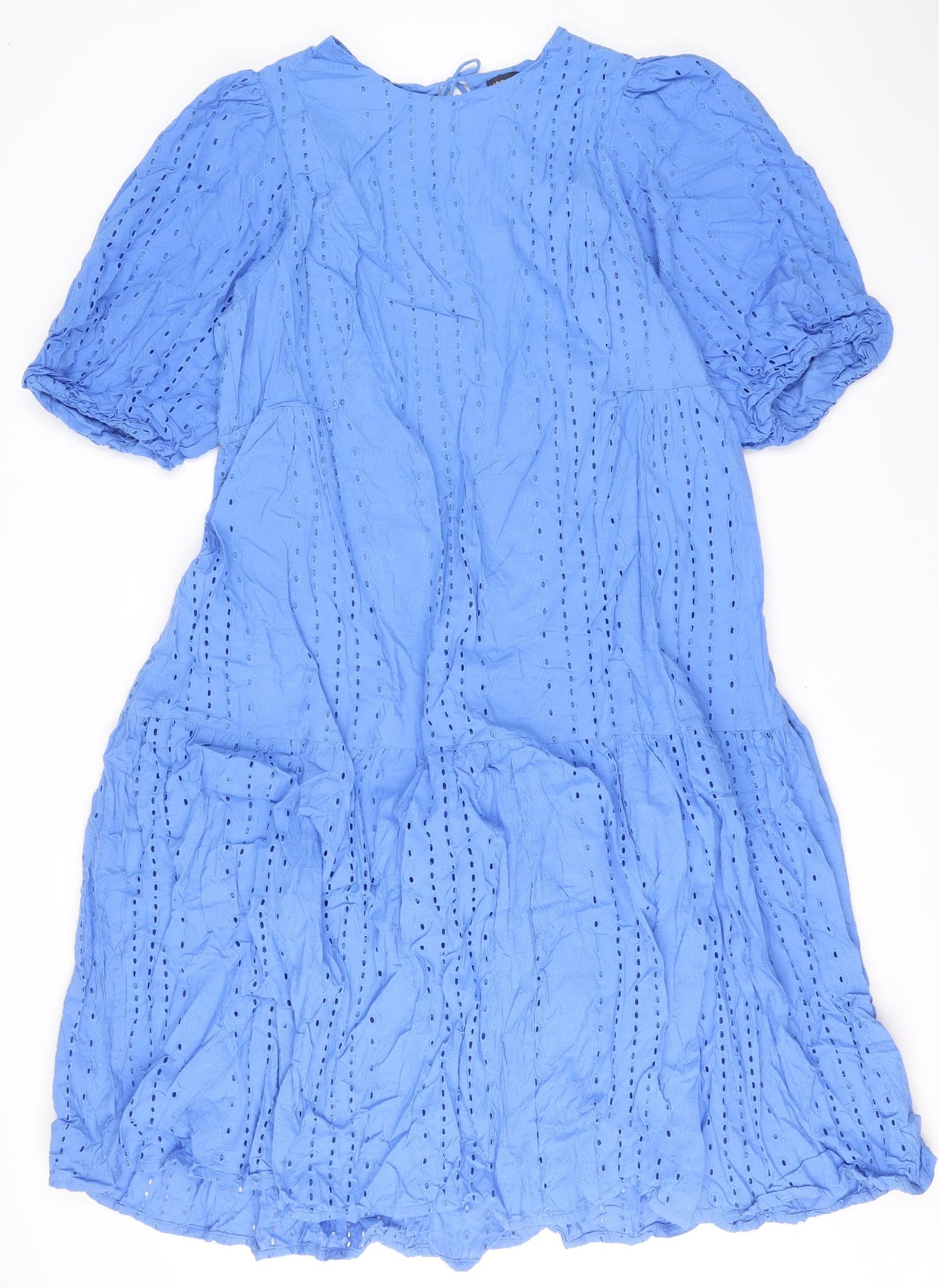 Marks and Spencer Womens Blue Geometric 100% Cotton Sheath Size 20 Round Neck Tie