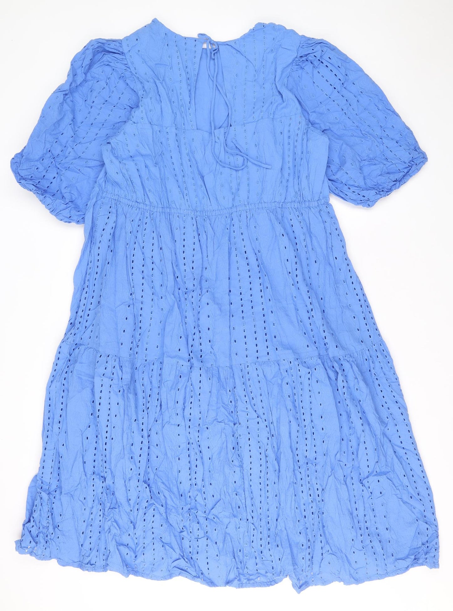Marks and Spencer Womens Blue Geometric 100% Cotton Sheath Size 20 Round Neck Tie