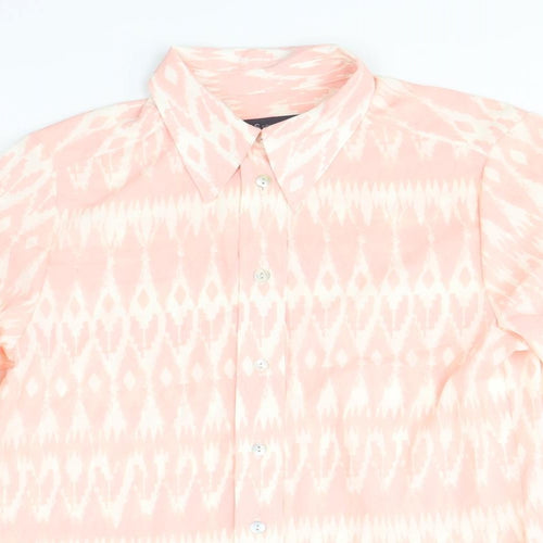 Marks and Spencer Womens Pink Geometric Polyester Basic Button-Up Size 8 V-Neck