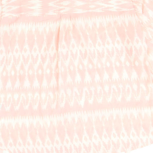 Marks and Spencer Womens Pink Geometric Polyester Basic Button-Up Size 8 V-Neck