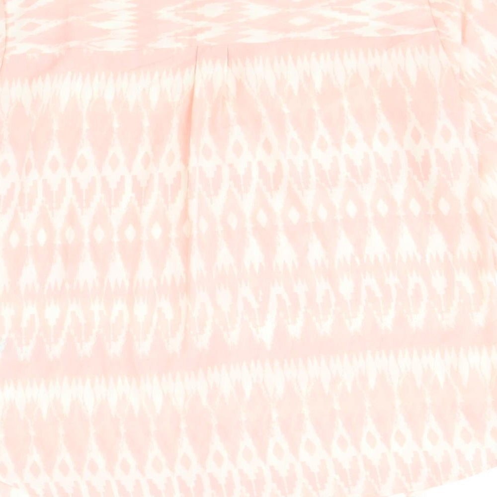 Marks and Spencer Womens Pink Geometric Polyester Basic Button-Up Size 8 V-Neck