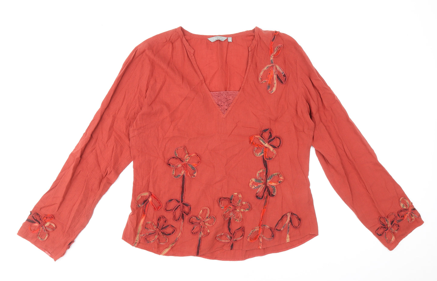 Per Una Womens Red 100% Cotton Basic T-Shirt Size 14 V-Neck