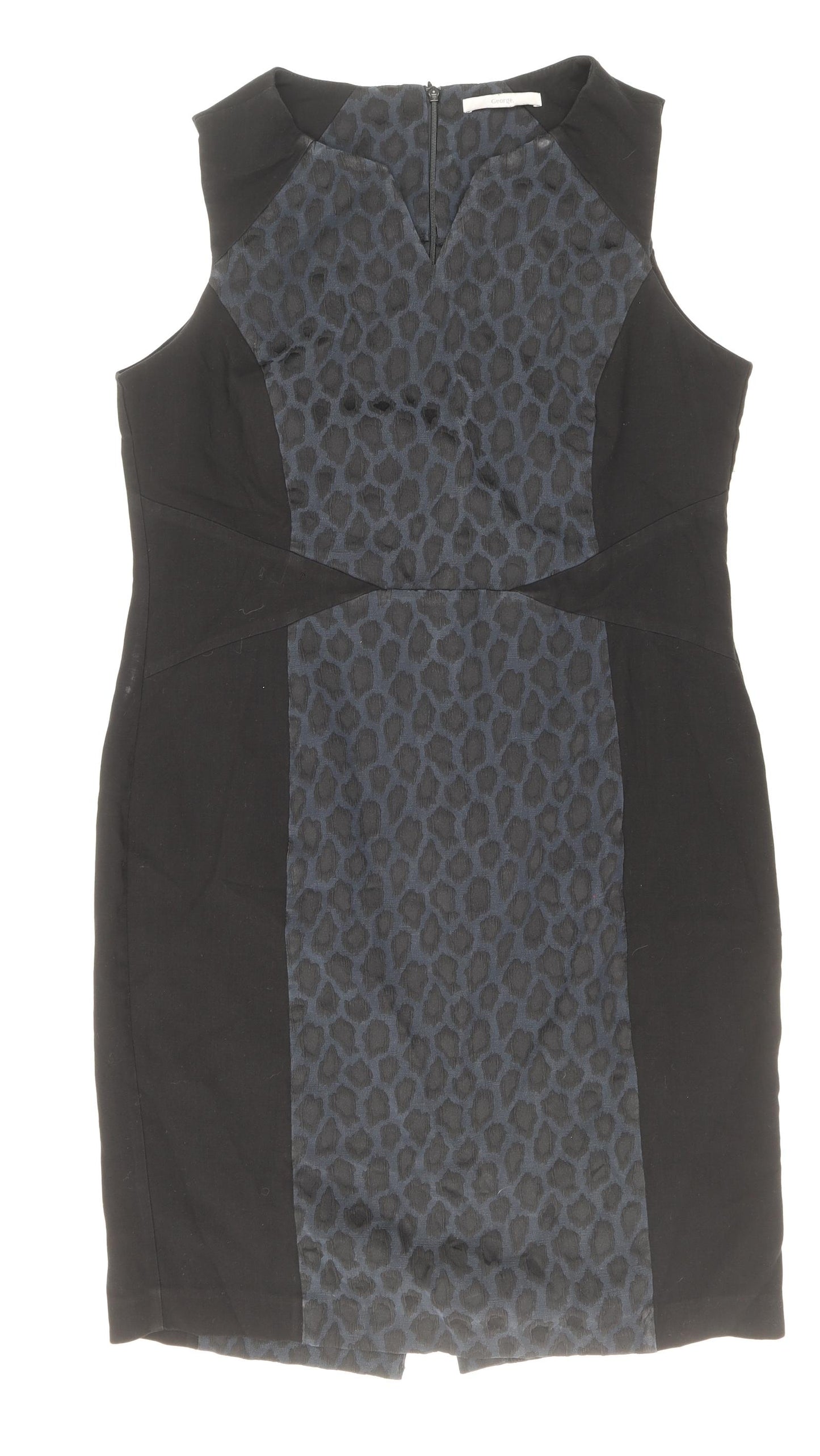 George Womens Black Animal Print Polyester Pencil Dress Size 16 V-Neck Zip - Leopard Pattern