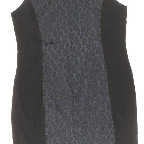 George Womens Black Animal Print Polyester Pencil Dress Size 16 V-Neck Zip - Leopard Pattern