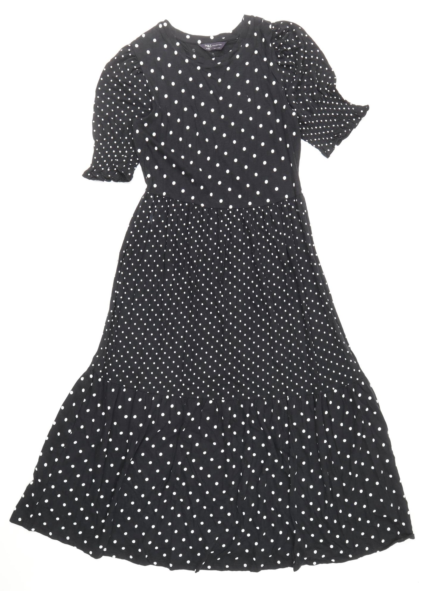 Marks and Spencer Womens Black Polka Dot 100% Cotton Maxi Size 8 Round Neck Pullover