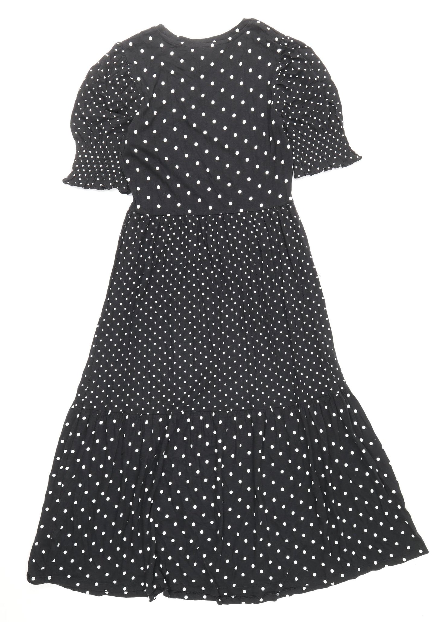 Marks and Spencer Womens Black Polka Dot 100% Cotton Maxi Size 8 Round Neck Pullover