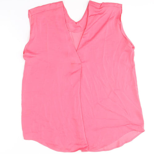 Marks and Spencer Womens Pink Polyester Basic Tank Size 10 V-Neck