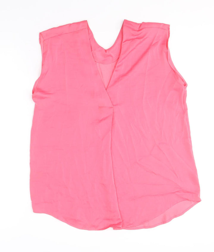 Marks and Spencer Womens Pink Polyester Basic Tank Size 10 V-Neck