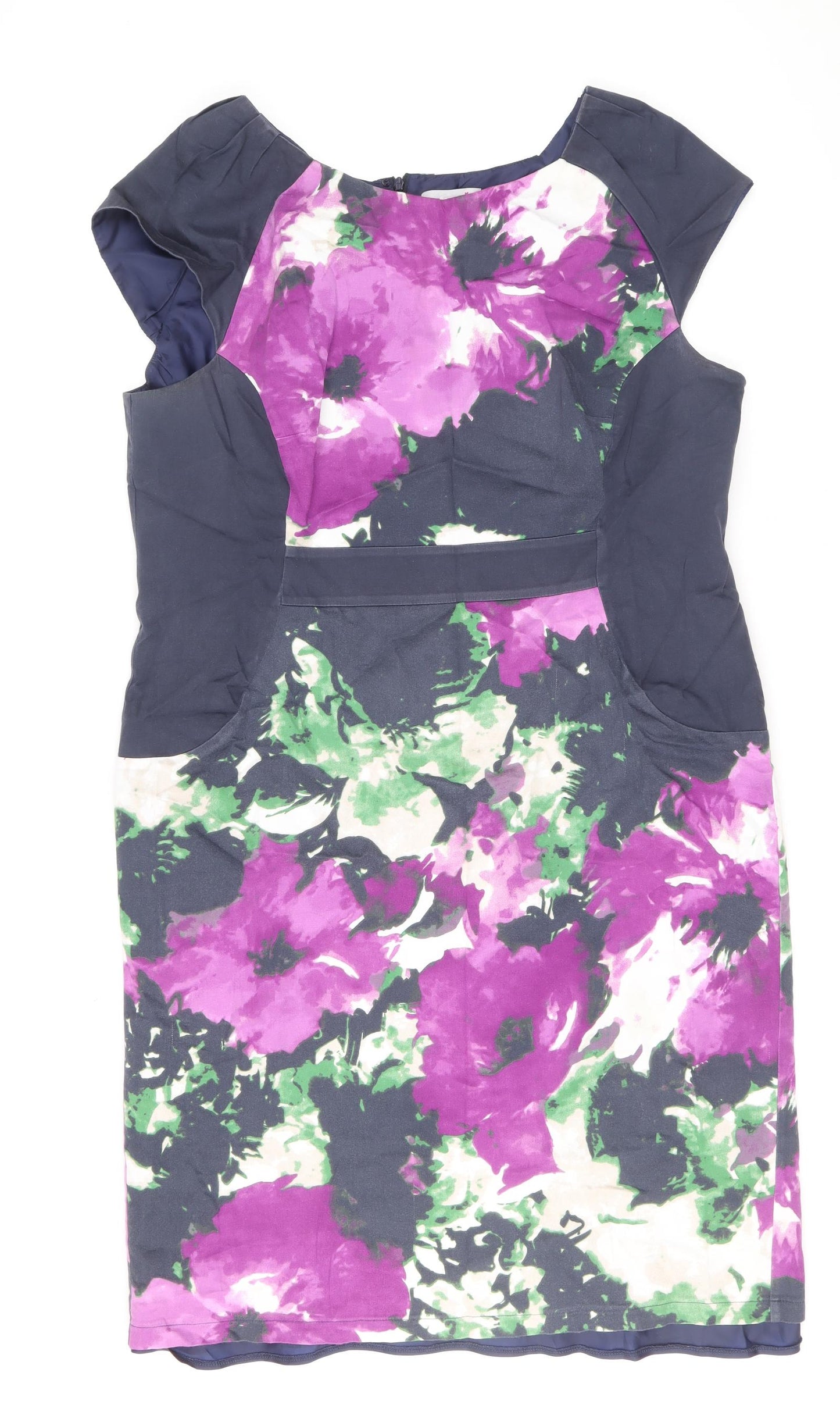 Per Una Womens Blue Floral Cotton Bodycon Size 20 Scoop Neck Zip