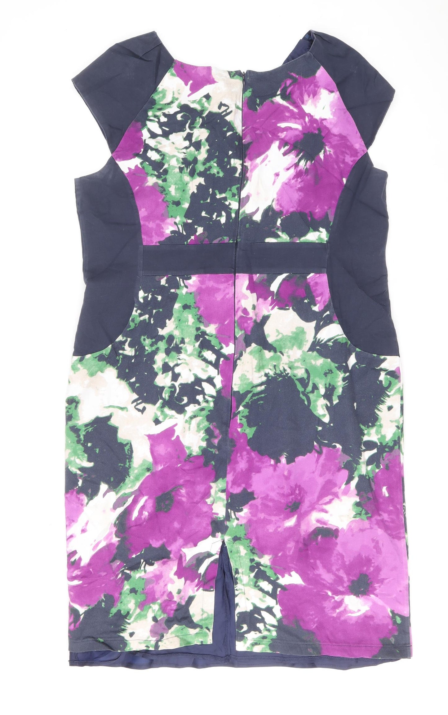 Per Una Womens Blue Floral Cotton Bodycon Size 20 Scoop Neck Zip