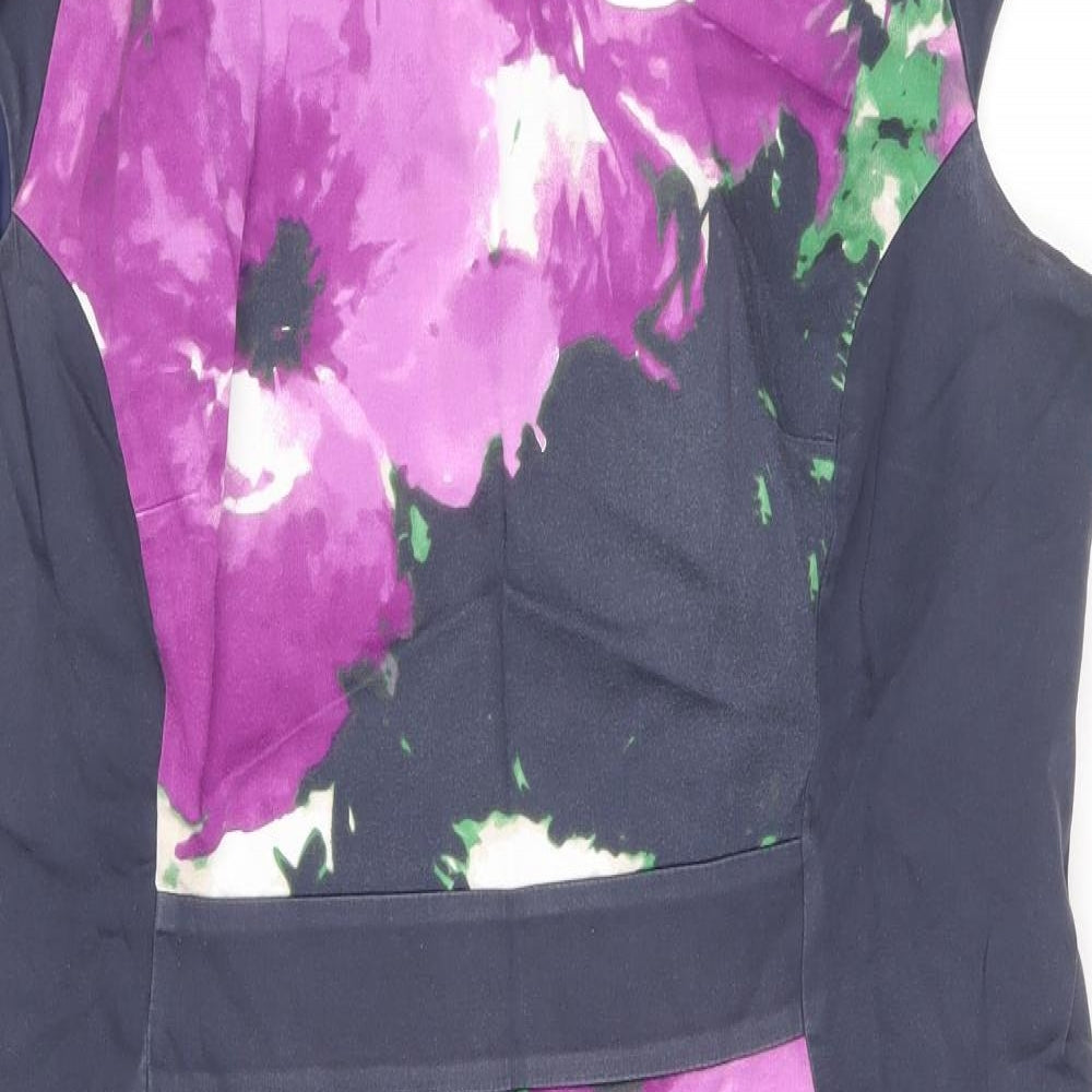 Per Una Womens Blue Floral Cotton Bodycon Size 20 Scoop Neck Zip