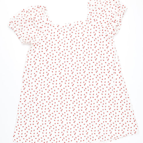 Pieces Womens White Geometric Patent Leather A-Line Size XS Scoop Neck Pullover