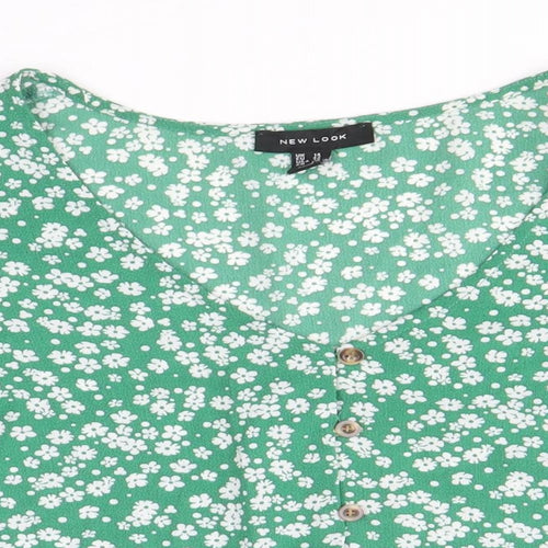 New Look Womens Green Geometric Polyester Cropped Blouse Size 14 V-Neck
