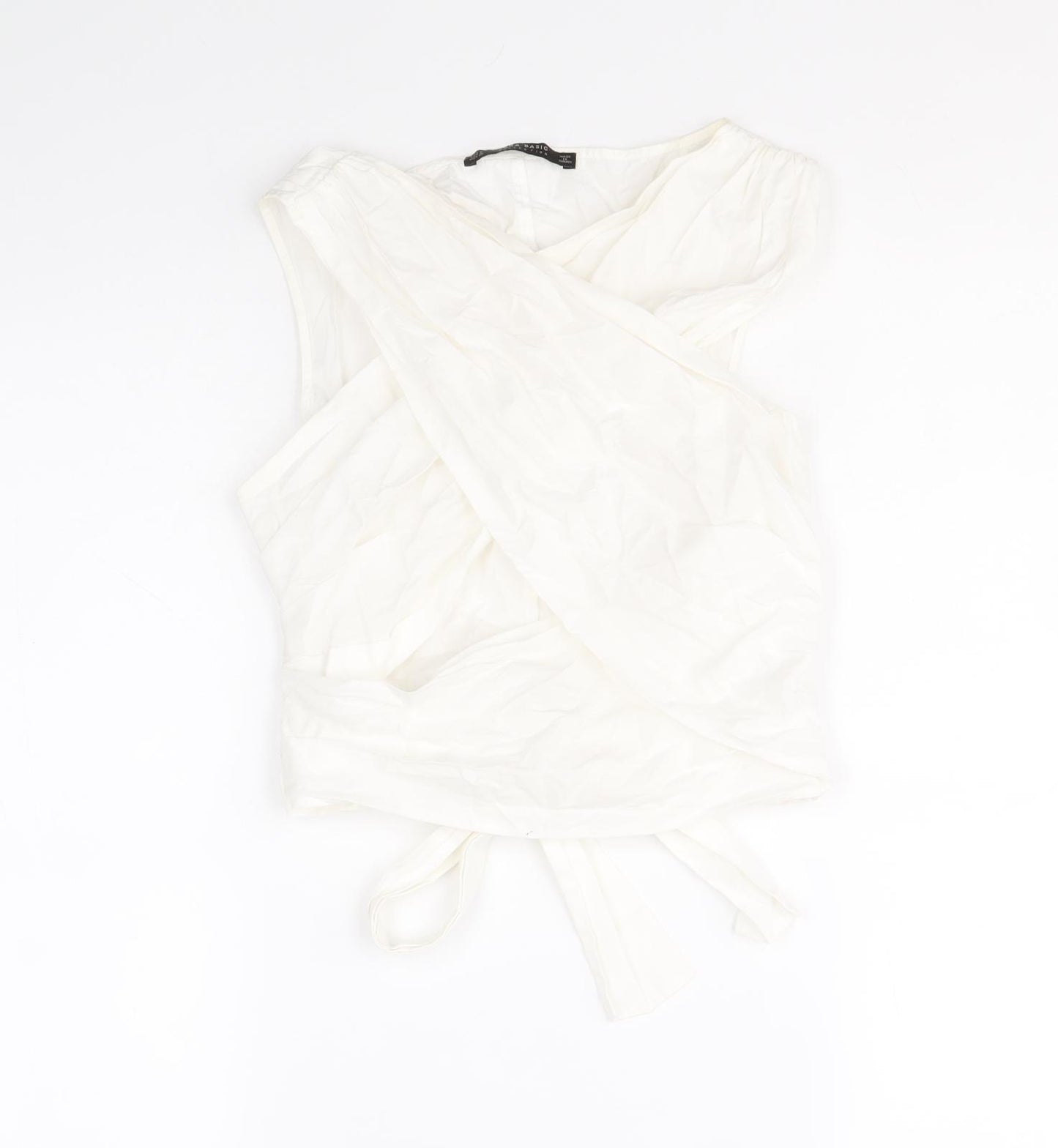 Zara Womens White 100% Cotton Wrap Tank Size S V-Neck