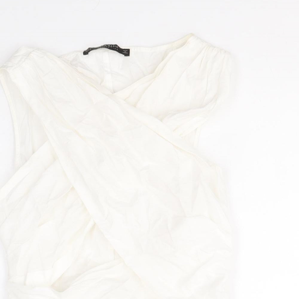 Zara Womens White 100% Cotton Wrap Tank Size S V-Neck