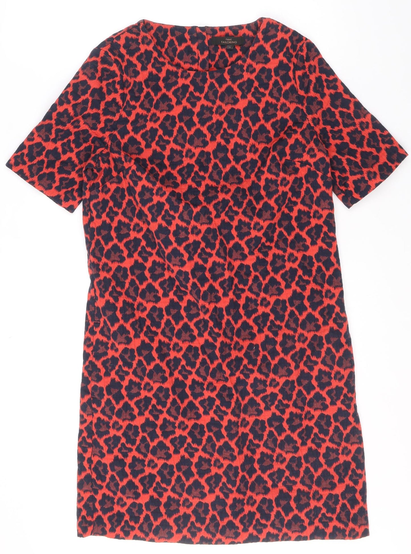 NEXT Womens Red Animal Print Cotton T-Shirt Dress Size 10 Round Neck Zip - Leopard Print