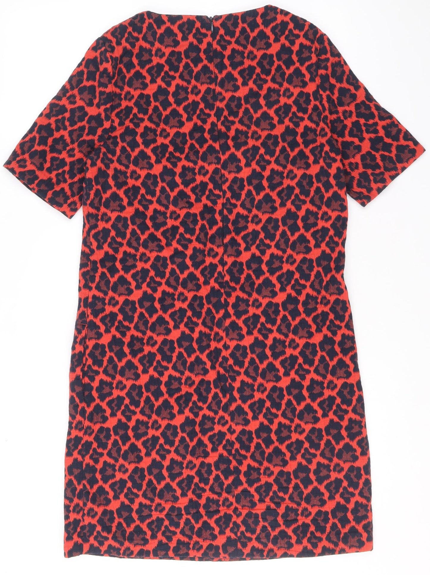 NEXT Womens Red Animal Print Cotton T-Shirt Dress Size 10 Round Neck Zip - Leopard Print