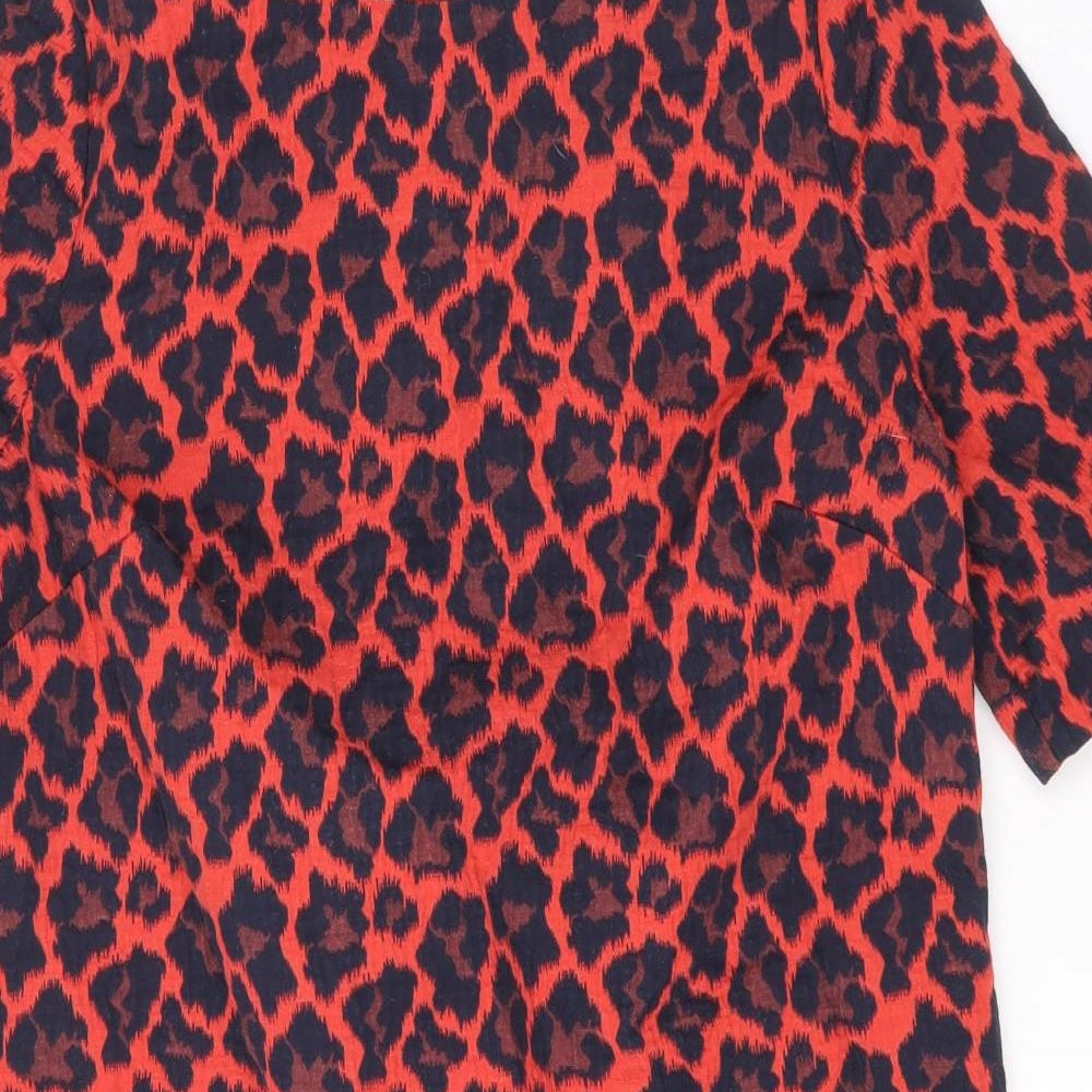 NEXT Womens Red Animal Print Cotton T-Shirt Dress Size 10 Round Neck Zip - Leopard Print