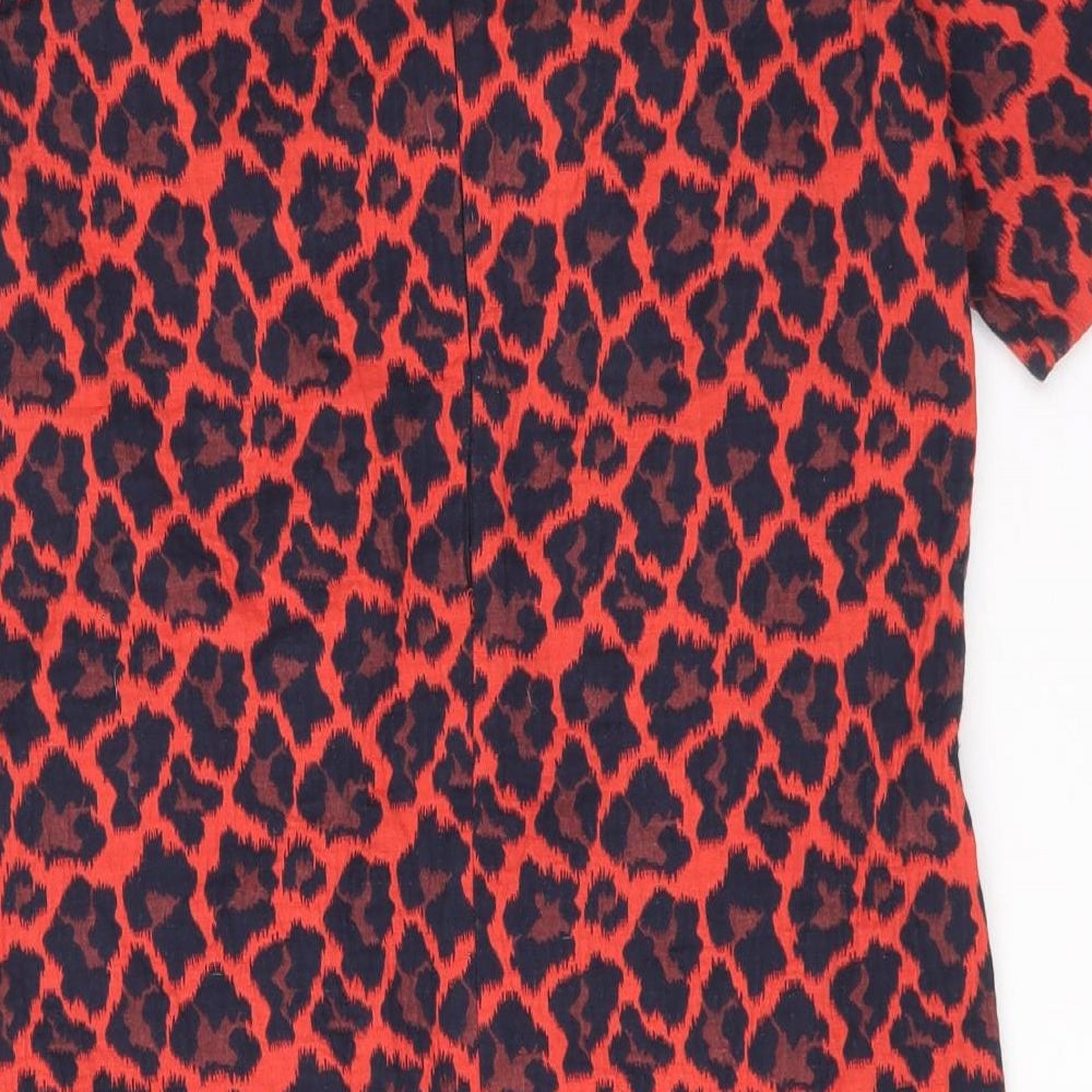 NEXT Womens Red Animal Print Cotton T-Shirt Dress Size 10 Round Neck Zip - Leopard Print