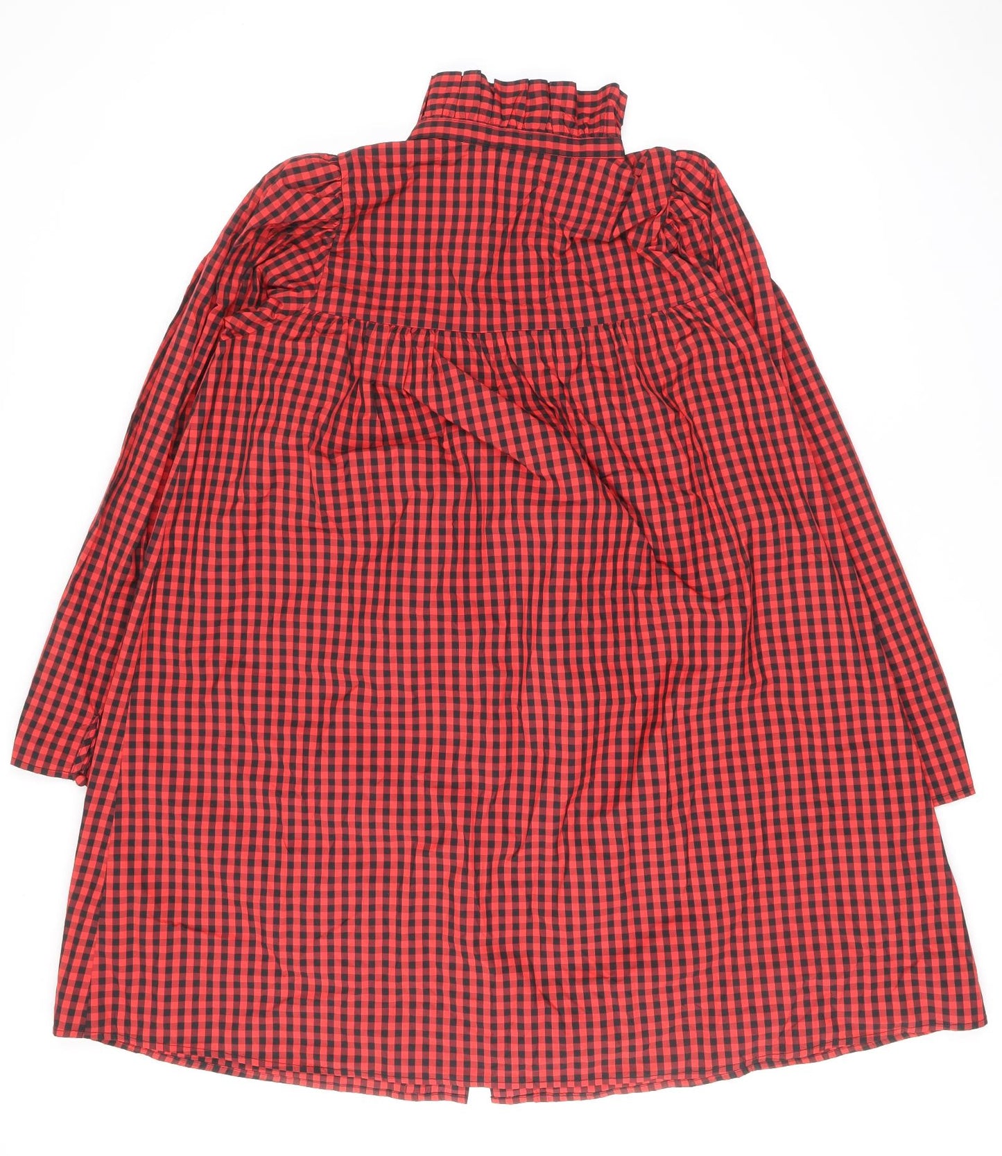 H&M Womens Red Geometric Polyester Shirt Dress Size M High Neck Button