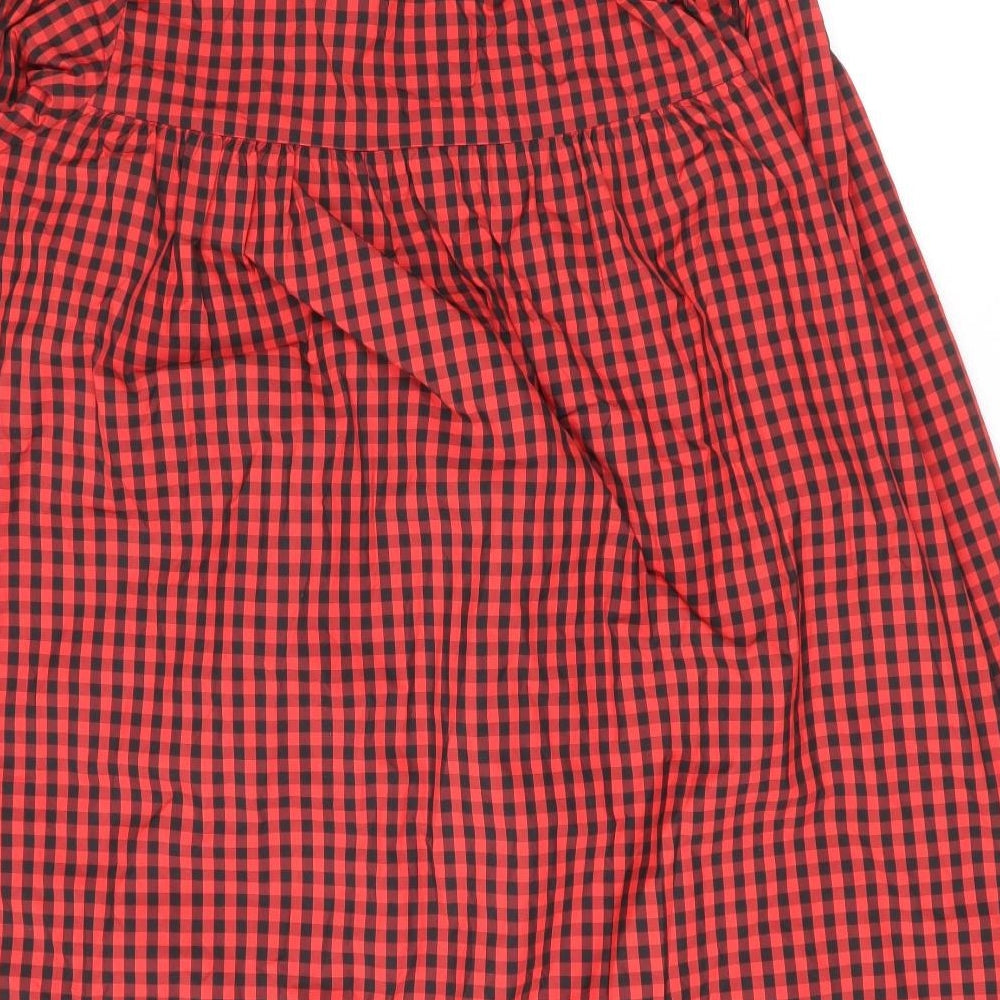 H&M Womens Red Geometric Polyester Shirt Dress Size M High Neck Button