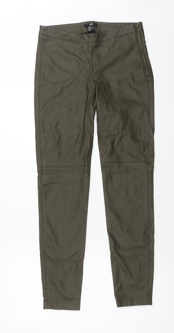 H&M Womens Green Polyurethane Trousers Size 8 Regular Zip