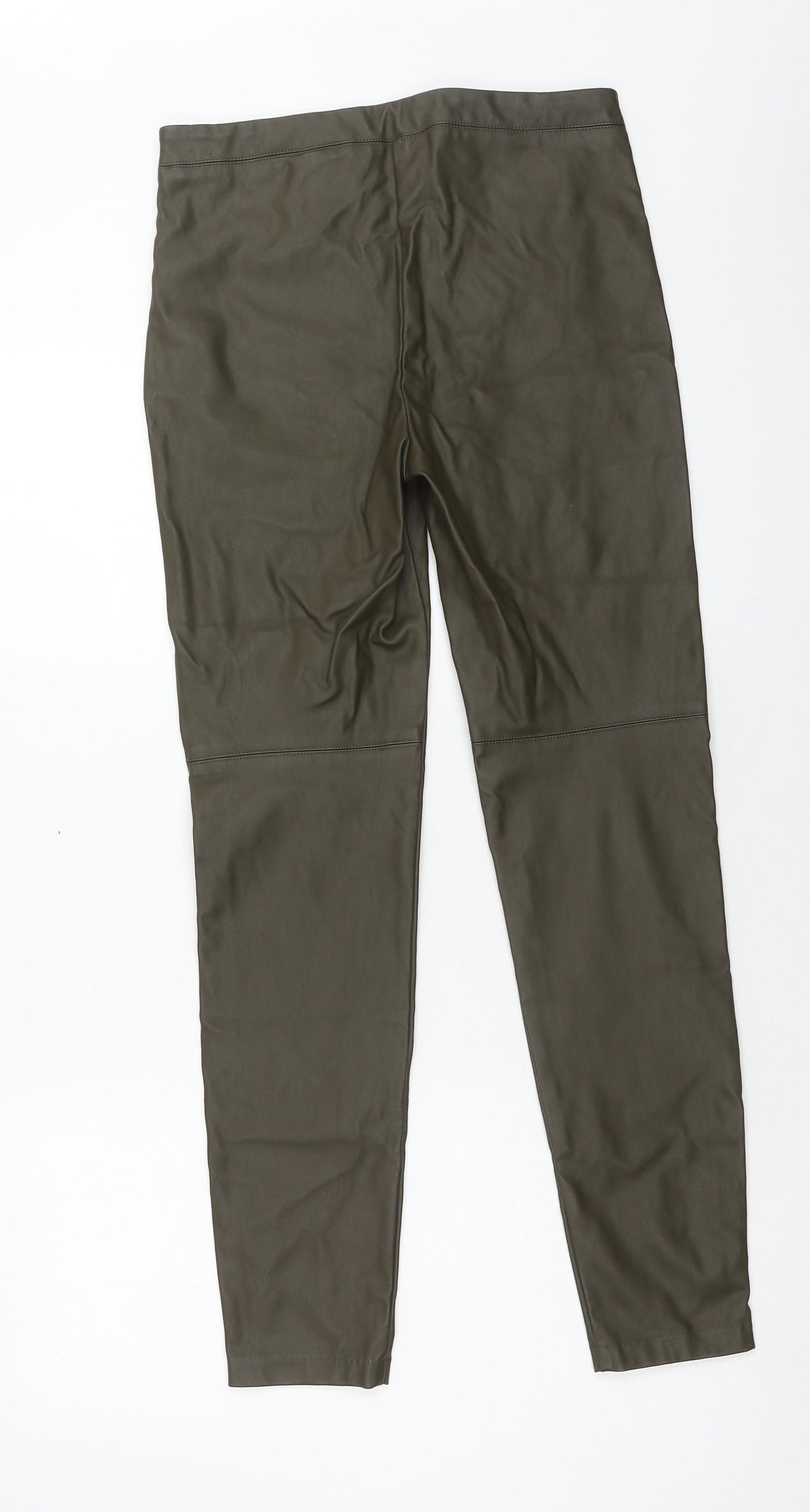 H&M Womens Green Polyurethane Trousers Size 8 Regular Zip
