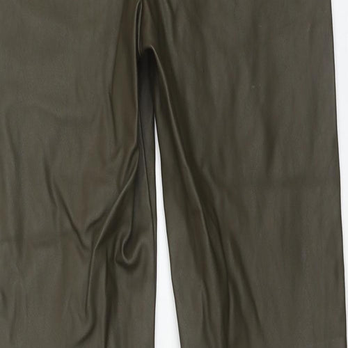 H&M Womens Green Polyurethane Trousers Size 8 Regular Zip