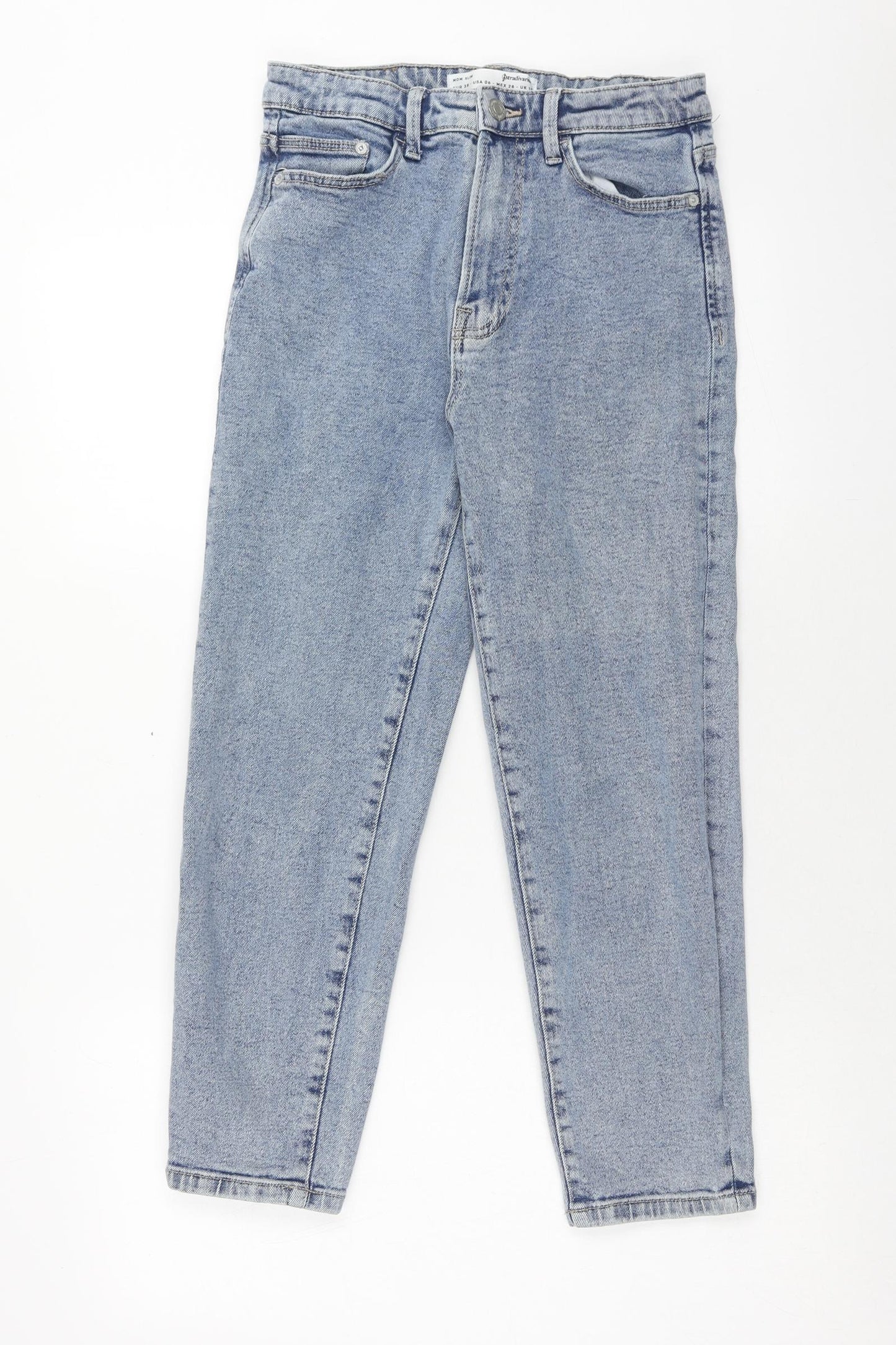 Stradivarius Womens Blue Cotton Mom Jeans Size 10 Slim Zip