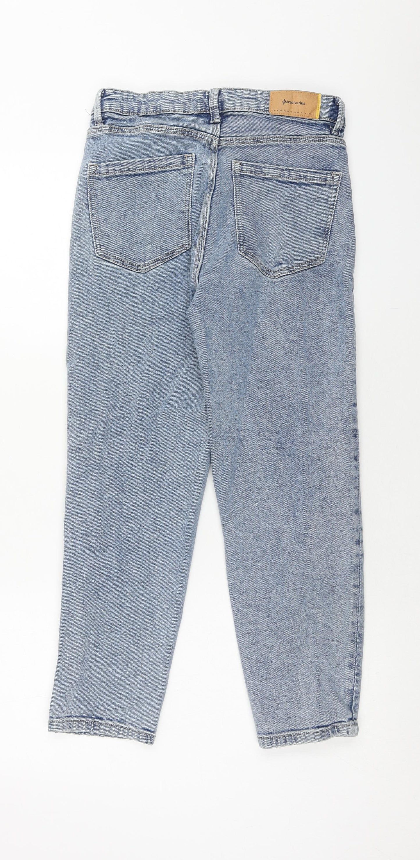 Stradivarius Womens Blue Cotton Mom Jeans Size 10 Slim Zip