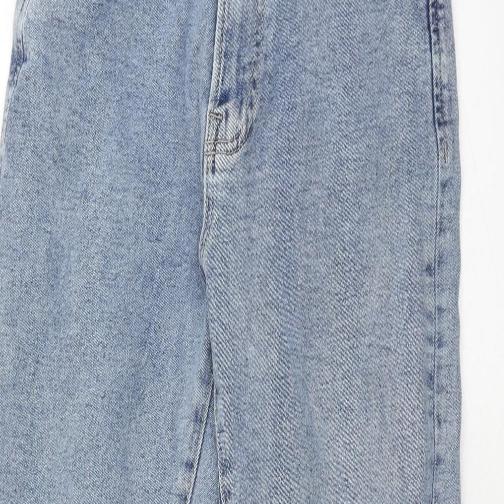 Stradivarius Womens Blue Cotton Mom Jeans Size 10 Slim Zip