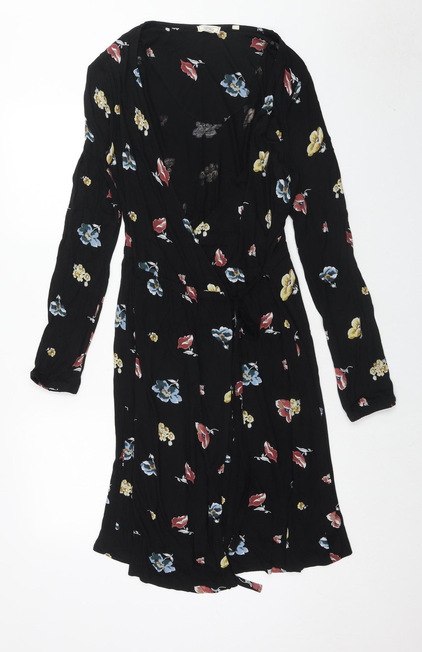 Fat Face Womens Black Geometric Viscose Wrap Dress Size 12 V-Neck Pullover