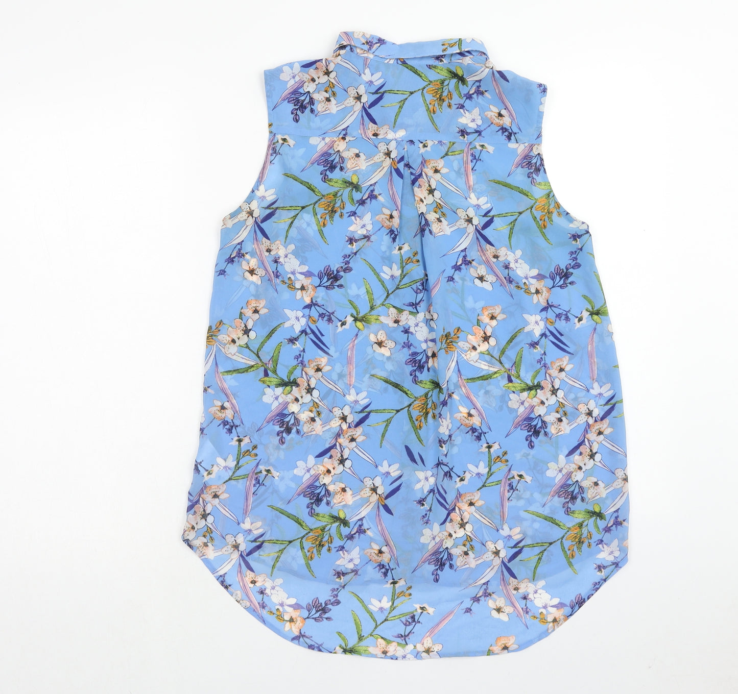 H&M Womens Blue Floral Polyester Basic Button-Up Size 8 Collared