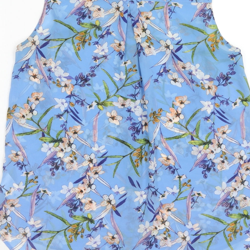 H&M Womens Blue Floral Polyester Basic Button-Up Size 8 Collared