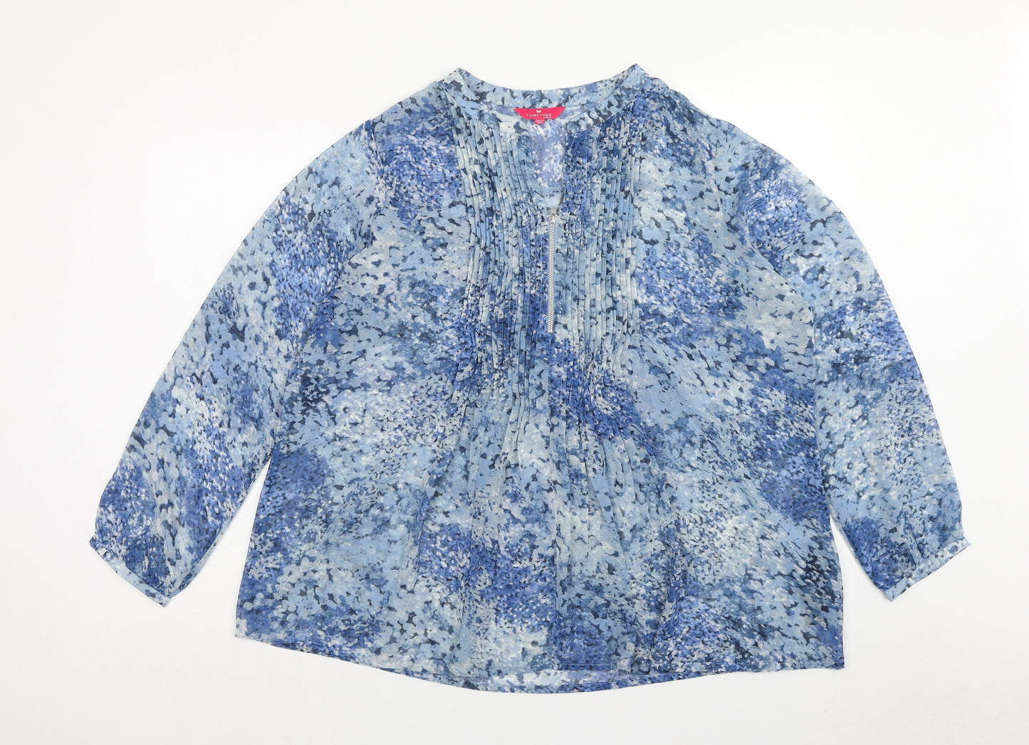 Together Womens Blue Geometric Polyester Basic Blouse Size 20 V-Neck
