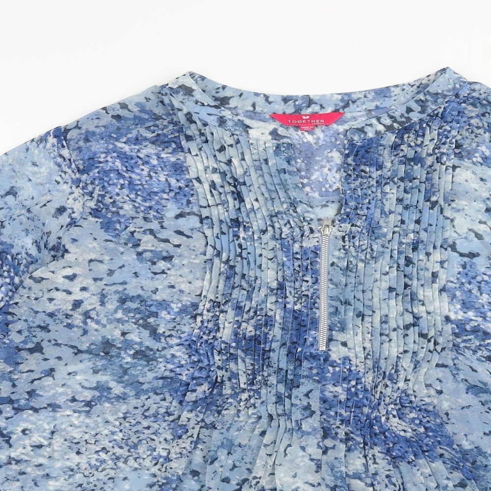 Together Womens Blue Geometric Polyester Basic Blouse Size 20 V-Neck