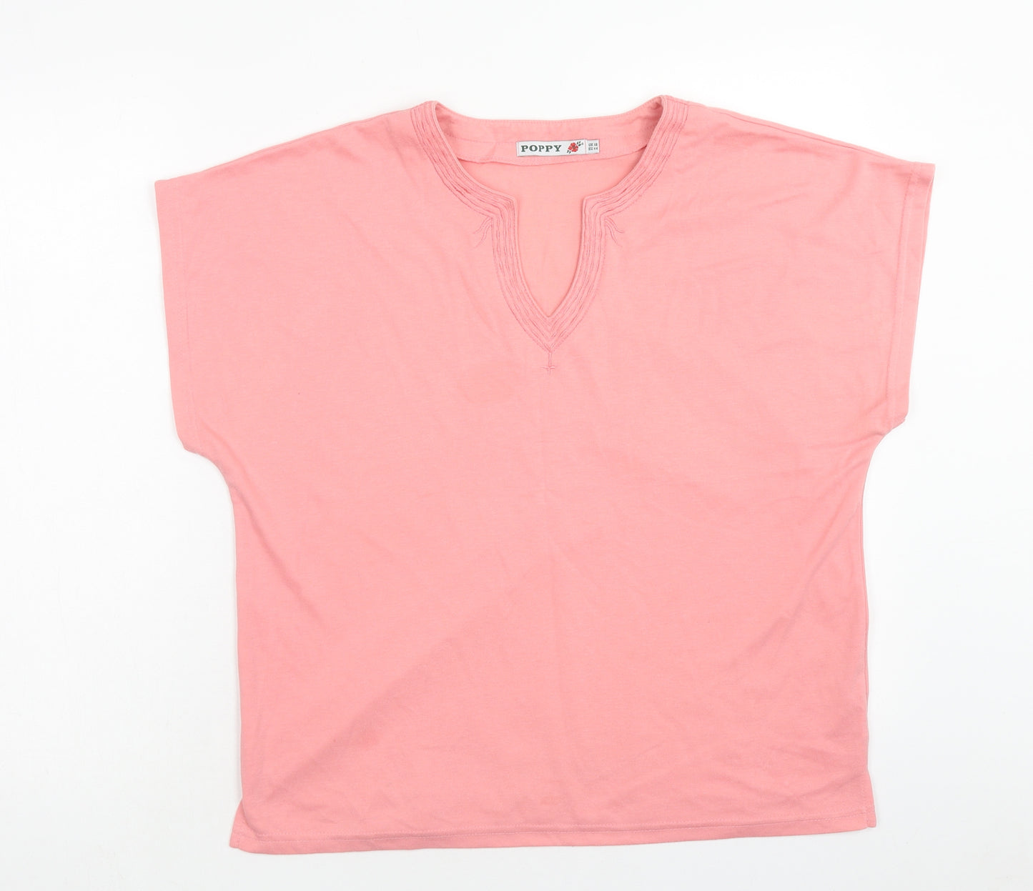 Poppy Womens Pink Polyester Basic T-Shirt Size 18 V-Neck