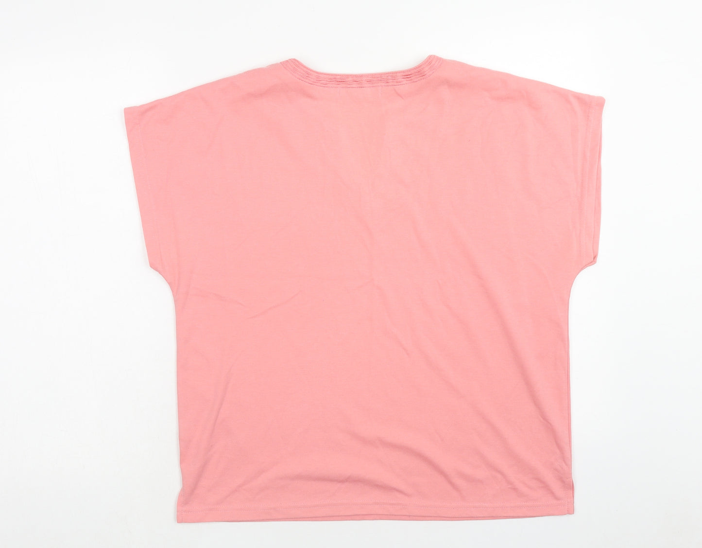 Poppy Womens Pink Polyester Basic T-Shirt Size 18 V-Neck