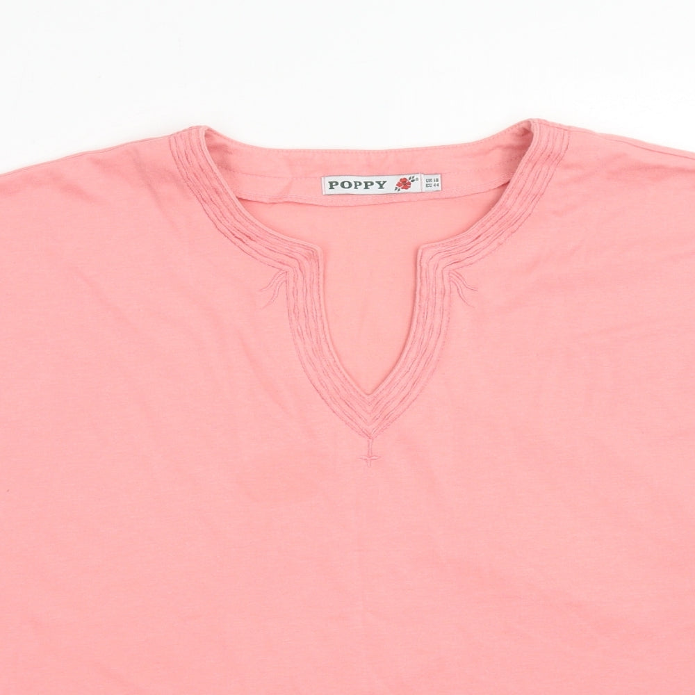 Poppy Womens Pink Polyester Basic T-Shirt Size 18 V-Neck