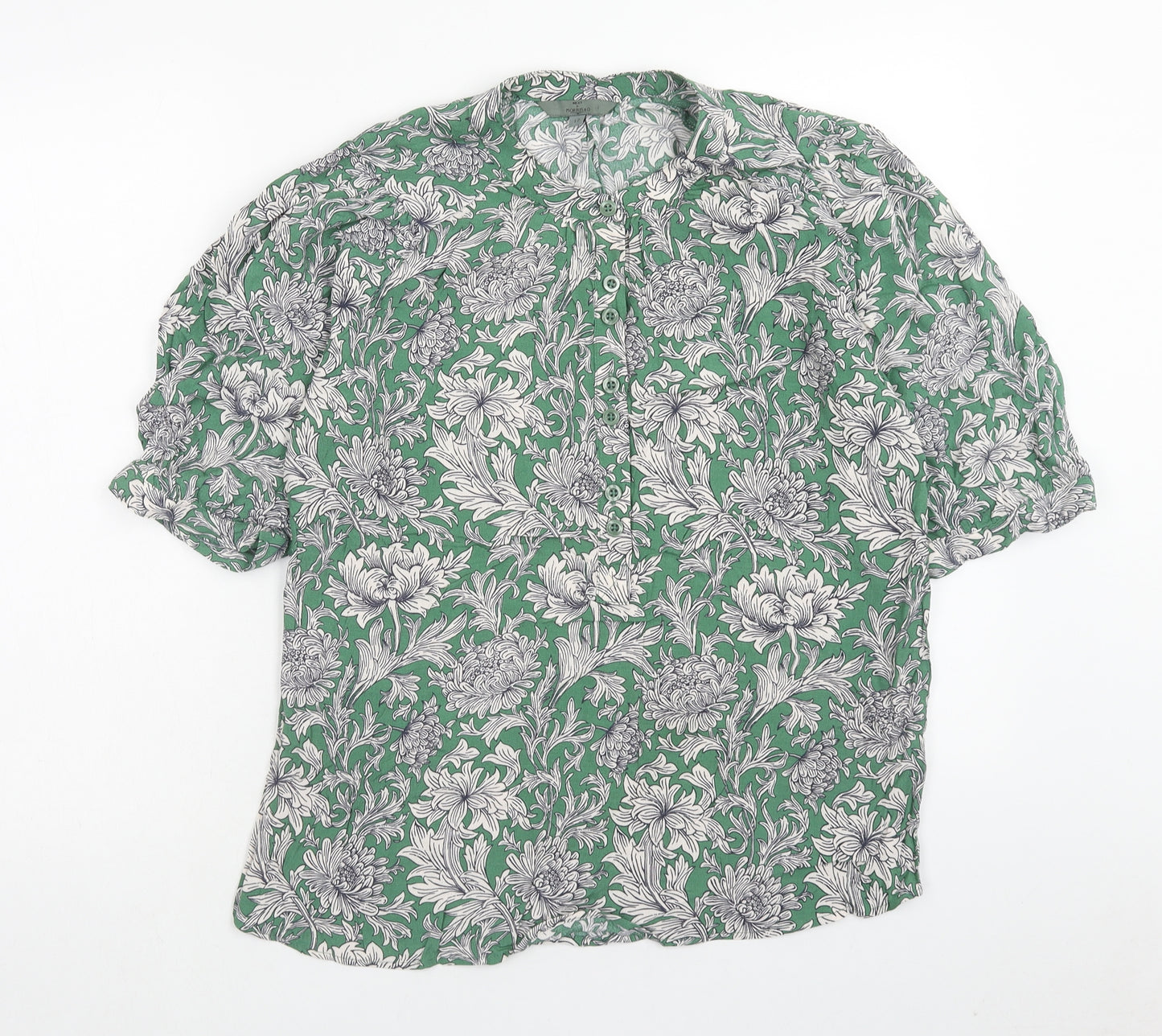 NEXT Womens Green Floral Viscose Basic Button-Up Size 12 Collared