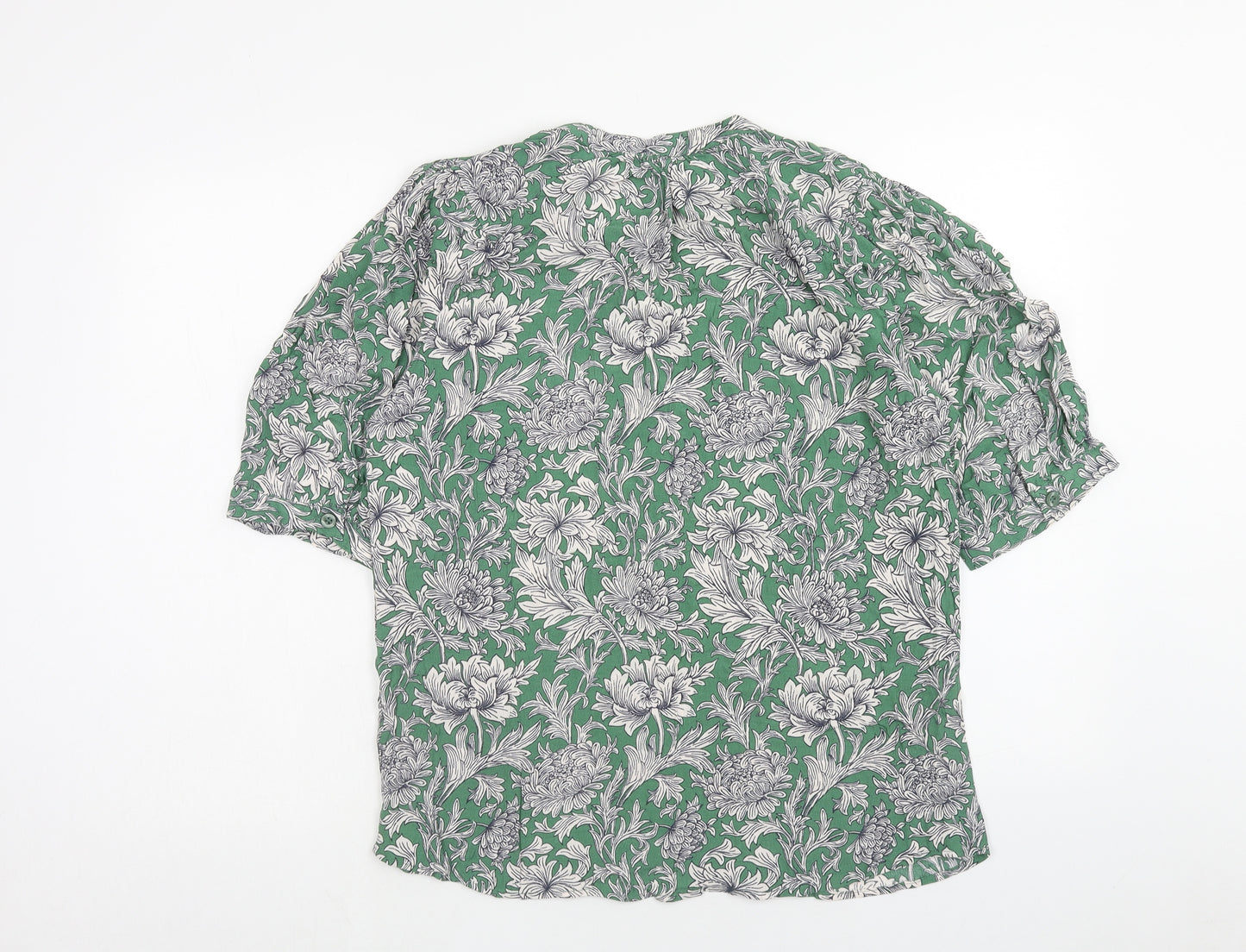 NEXT Womens Green Floral Viscose Basic Button-Up Size 12 Collared