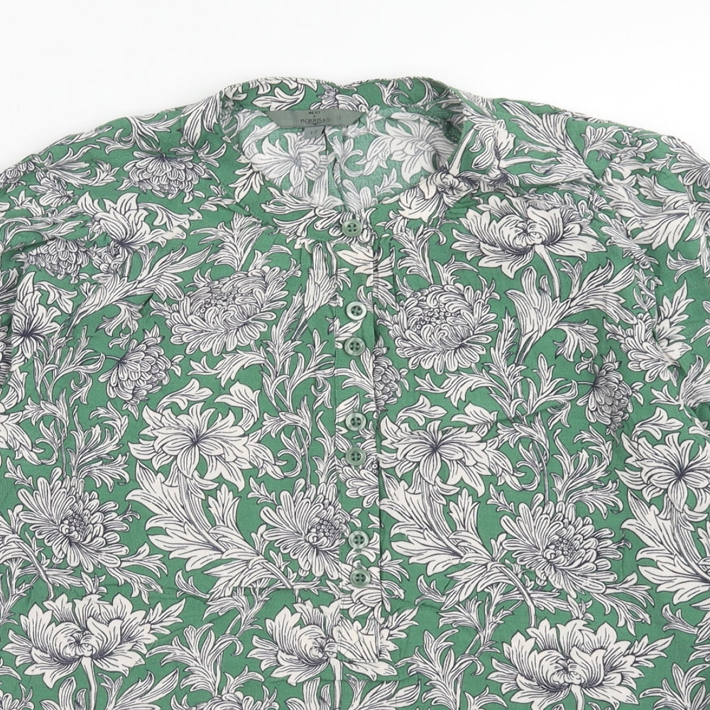 NEXT Womens Green Floral Viscose Basic Button-Up Size 12 Collared