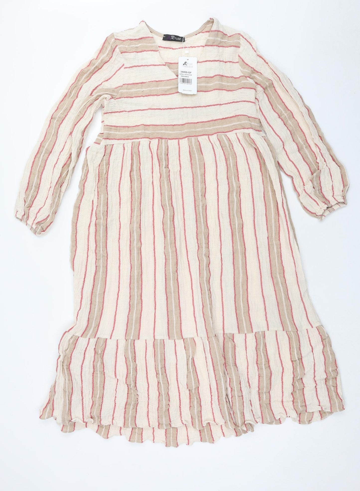 Gdg Actuel Womens Multicoloured Striped Polyester Fit & Flare Size M V-Neck Pullover