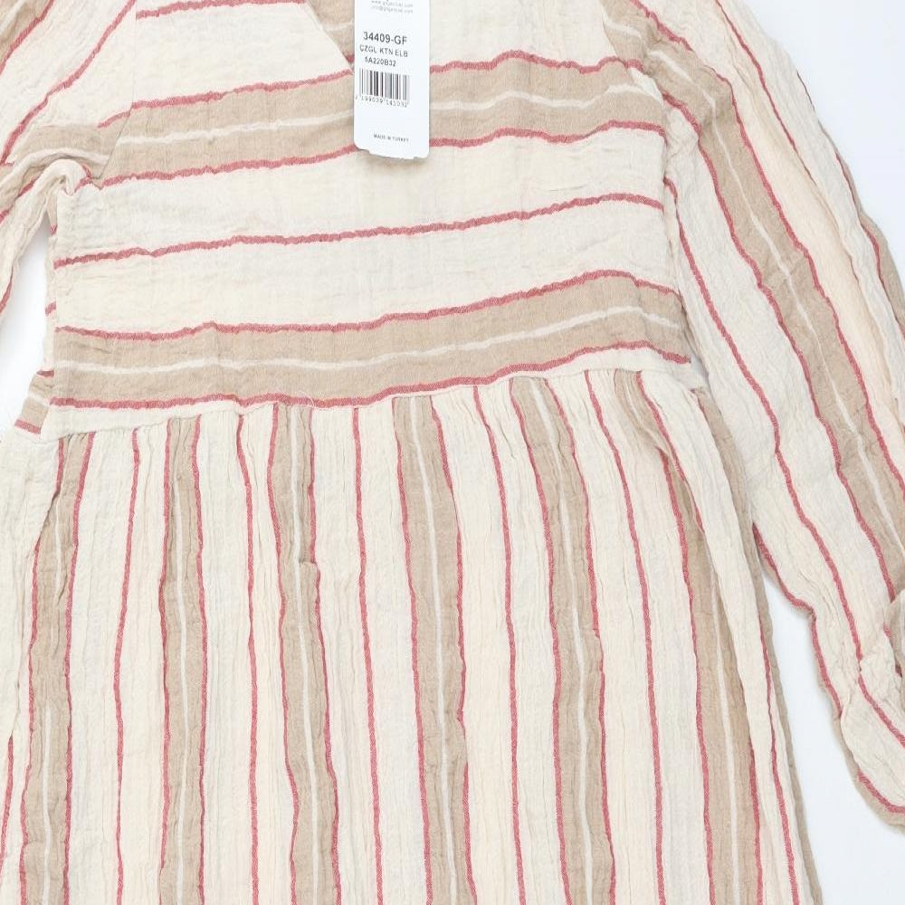 Gdg Actuel Womens Multicoloured Striped Polyester Fit & Flare Size M V-Neck Pullover