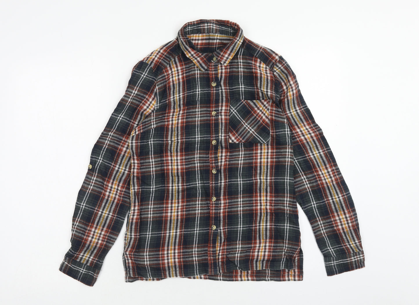 Primark Womens Multicoloured Plaid Cotton Basic Button-Up Size 6 Collared