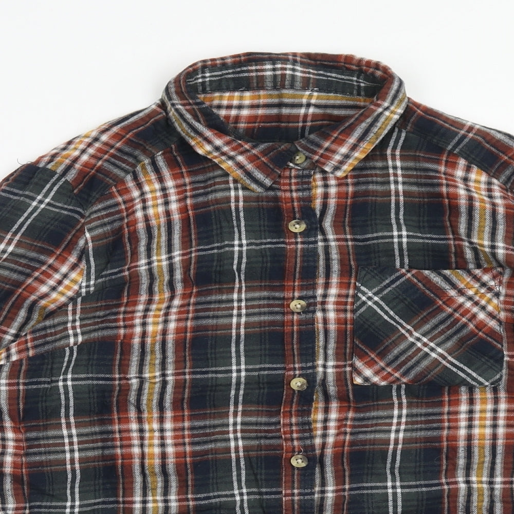 Primark Womens Multicoloured Plaid Cotton Basic Button-Up Size 6 Collared